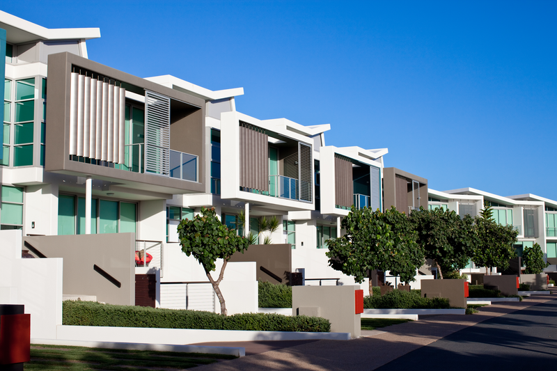 New modern luxury urban apartments with blue sky for copy space. Click to see more...