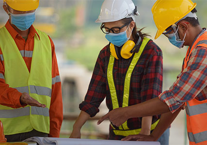 Construction workers meeting banner